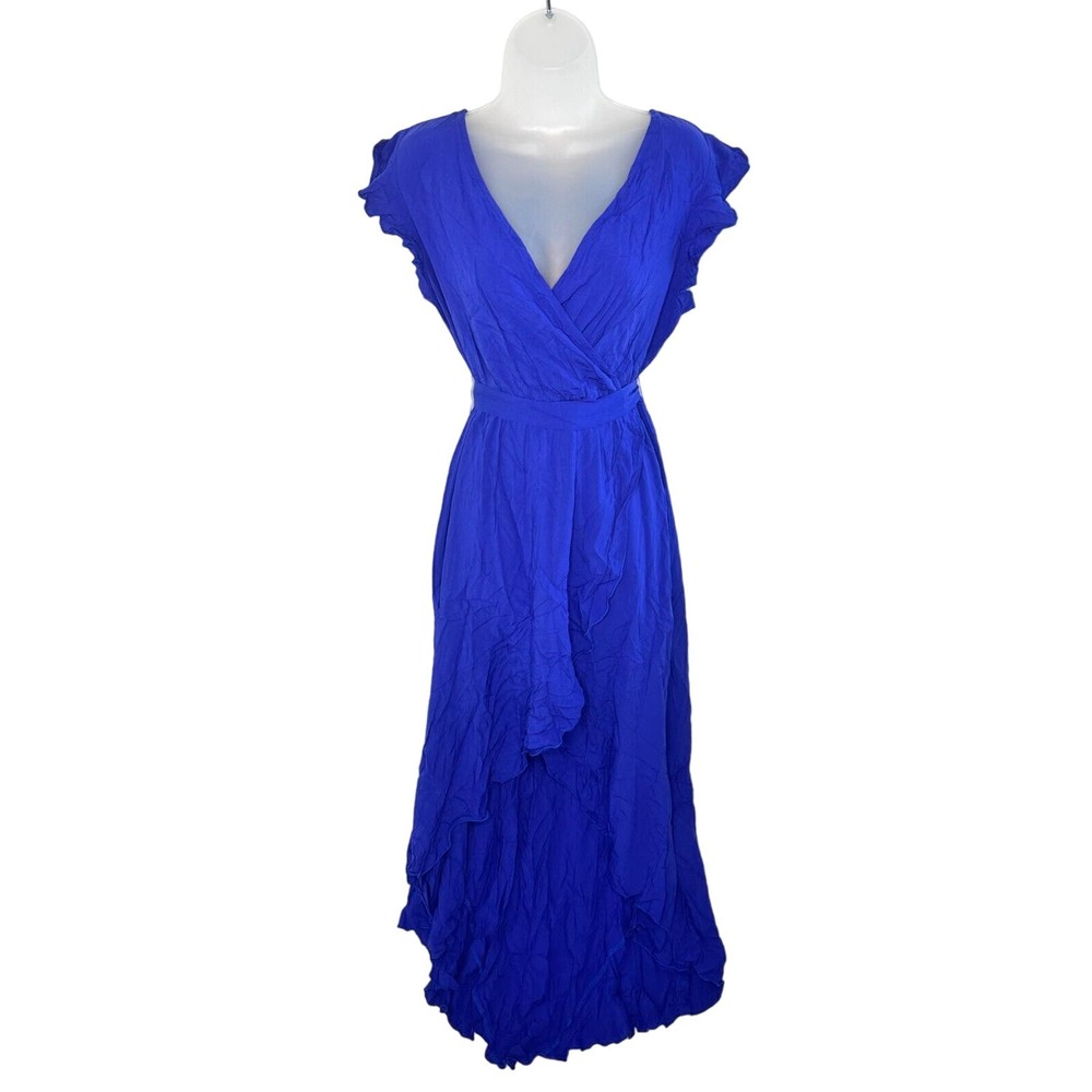 GRECERELLE Womens Belted V-Neck Bohemian Hi-Lo Maxi Dress Royal Blue Size M